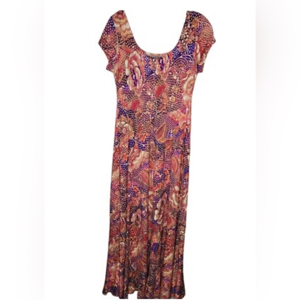 Peruvian Connection Floral Print Paisley Short Sleeve Maxi Dress Size Large